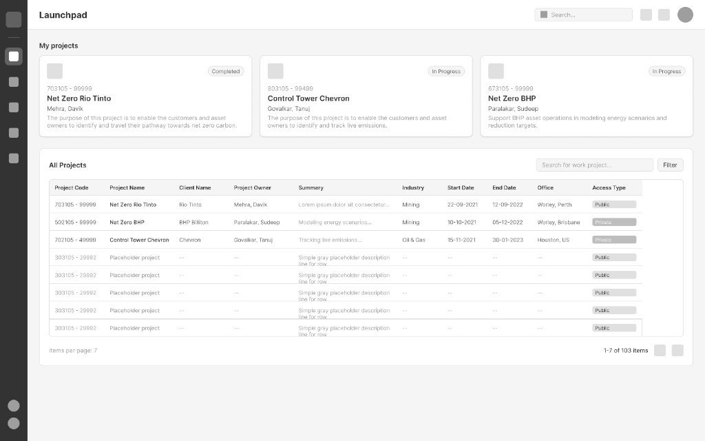 Net Zero Launchpad wireframe