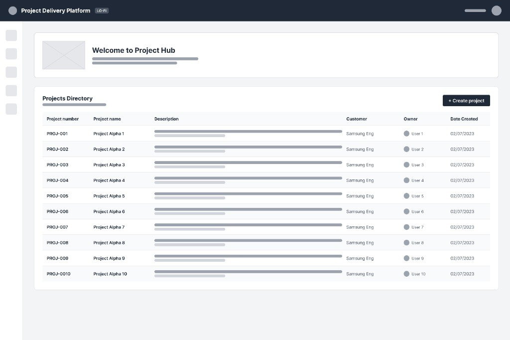 P2X projects home wireframe