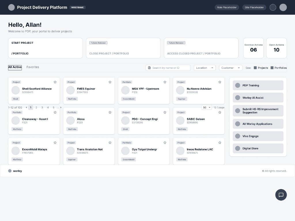 PDP home portal wireframe