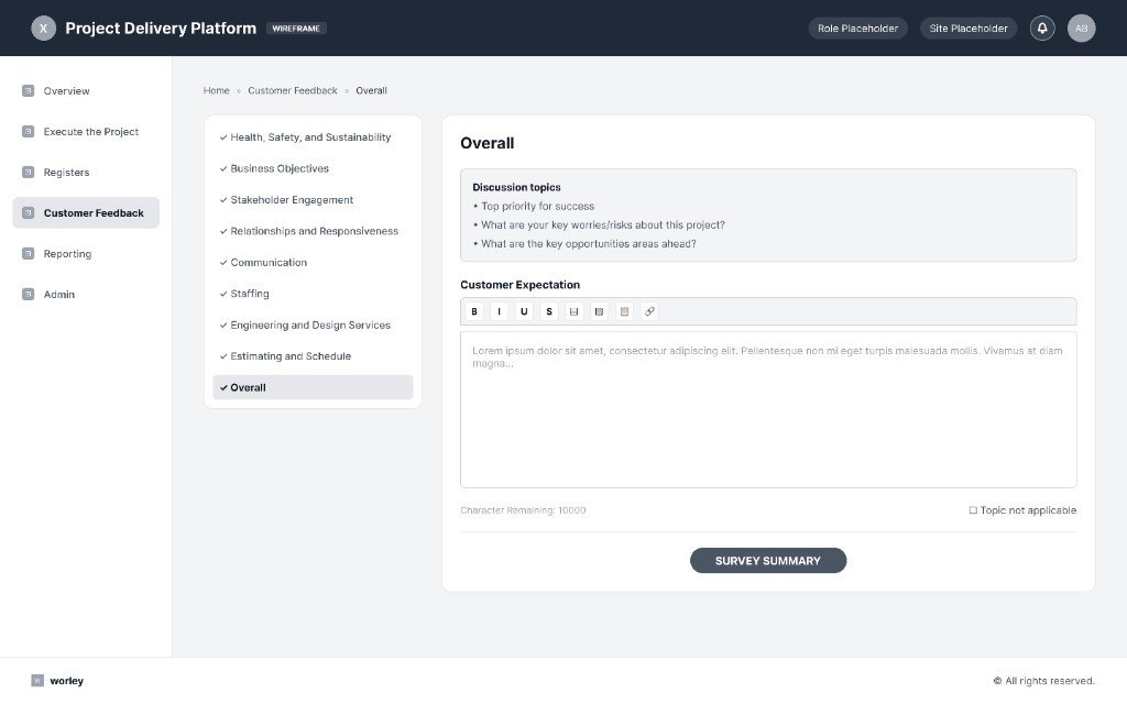 Customer feedback wireframe